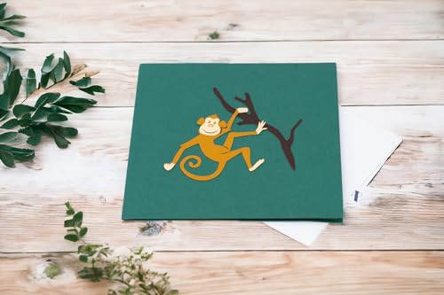 Image of Rykamia Monkey Pop Up Card, Blank Monkey Card, Monkey 3D Card, Monkey Gift, Jungle Card For Kids, Monkey Happy Birthday Card, Just Because, Card For Kid, Toddler Card, Monkey Lover Card, Wildlife Card