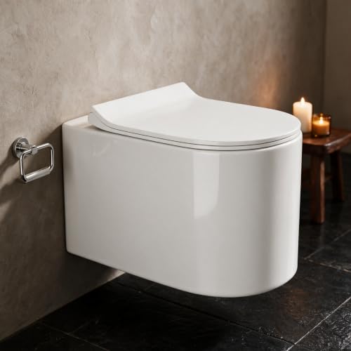 Image of Backline Luxe Rimless Wall Hung Western toilet Commode for Bathroom | Wall Mount P Trap Water Closet Water Saving Commode | UF Heavy-Duty Soft-Close Seat Cover | 7-Year Warranty