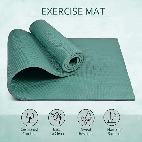 Image of Yoga mats Exercise Mat Anti-Skid Water /Dirt Proof Lightweight easy to Carry for home and gym workouts for men women children with Carry Strap (Army Green) (2fts x 6fts) (6mm Thickness)