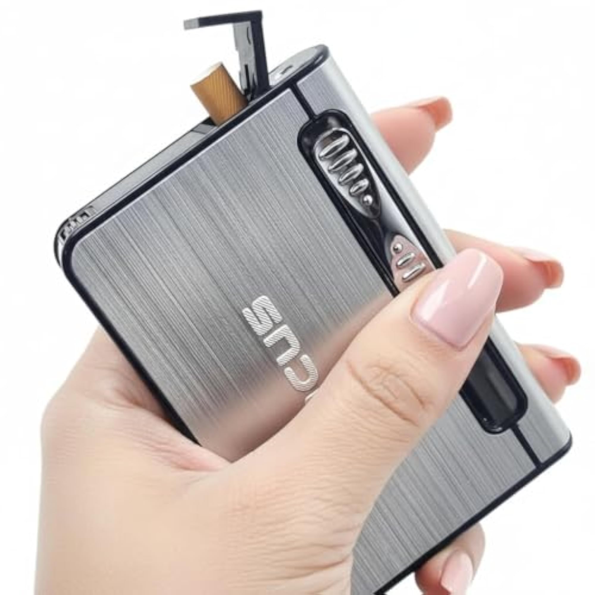 Long Cloud Automatic Cigarette Case Holder with Built-In Lighter
