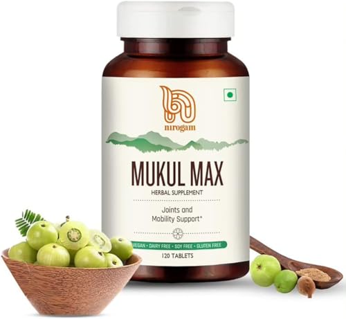 Mukul Max Joint Support Supplement - For Knee Pain, Swelling, Stiffness and Inflammation - Natural Pills for Back & Muscle Pain - 120 Herbal Tablets by Nirogam