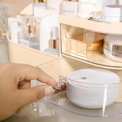 Image of zuku MakeUp Organizer Stand Desk Storage Dressing Table Organiser Cosmetic Organizer Box Skin Care Table Bathroom Organiser Makeup Storage Box Makeup Vanity with Transparent Drawer(Cream)