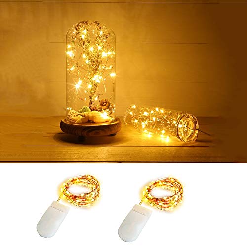 ANJAYLIA Fairy String Lights 2 Pack 10ft 30LED Firefly Lights Battery Operated Silver Coated Copper Wire Starry Fairy Lights for Halloween Christmas Decoration, Warm White