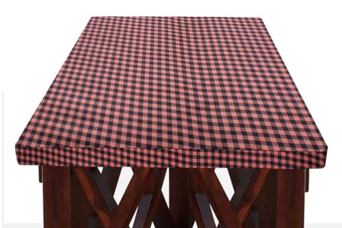 Image of The Furnishing Tree Elastic Rectangular Dining Table Cover WxL 32x54 in Inches Polyester Checkered Pattern Beige