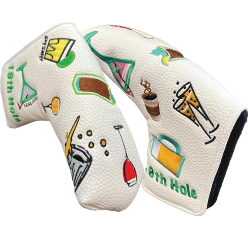 Giggle Golf Blade Putter Cover, PU Leather with Embroidered Designs and Magnetic Closure (19th Hole)