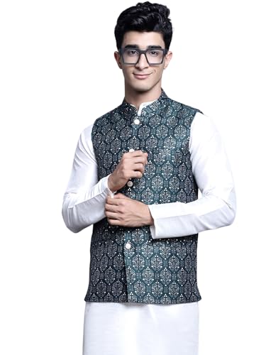 Image of Maple Clothing Men's Nehru Jacket Indian Traditional Vest Brocade Waistcoat Bandhgala Festive Wedding Outfit