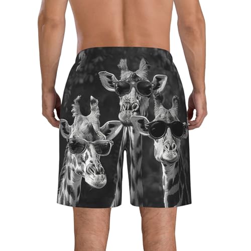 Men's Quick Dry Swim Shorts Cute Giraffes Wearing Sunglasses Black Funny Beach Trunks with Pockets2