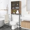 Launica Bathroom Organizer Over Toilet, Over The Toilet Storage Cabinet, Wood Metal Bathroom Space Saver Stand Behind Toilet, Industrial Freestanding Bathroom Rack Above Toilet Wtih Shelf, Rustic Oak
