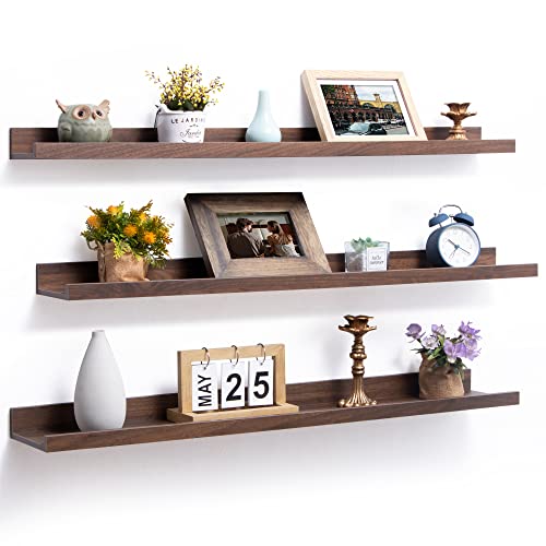 Axeman Floating Shelves 36 Inches Long, Rustic Walnut Wall Mounted Shelves Set Of 3, Picture Shelf With Ledge Photo Ledge Shelves For Nursery Bathroom Kitchen Bedroom Office, Walnut #TOP9