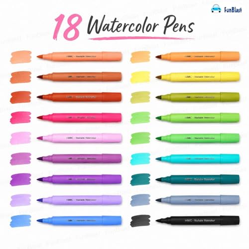 Image of FunBlast Washable Watercolor Pens Set - Pack of 18 Pcs; Colouring Kit Art Markers Colour Sketch Pens Set Kids Artists Sketching Drawing Materials Craft Supplies Return Gift