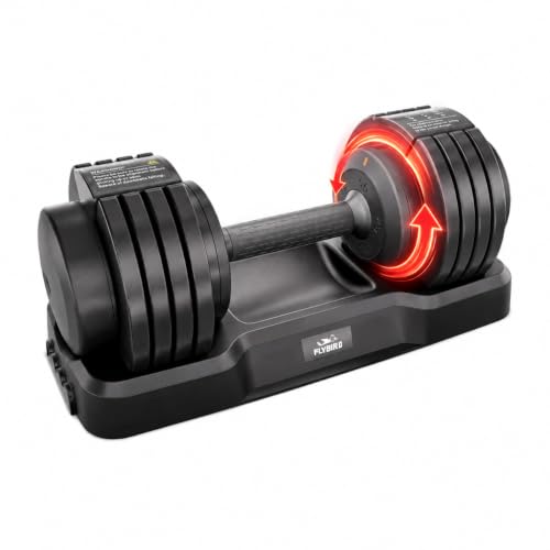 FLYBIRD DB2 Adjustable Dumbbell, 55LB Single, 5-in-1 Quick Adjustable Weights with Storage Box and Non-Slip Handle, Weight Set for Home Gym Exercise Fitness, Full Body Workout for Men & Women
