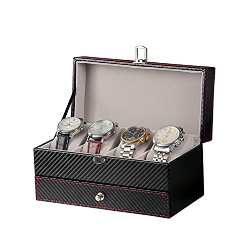 Chytaii Leder Uhrenbox ​Doppelschicht-Design Schmuckbox 4-Sitzer-Uhr-Storage Box PU Materia in Schwarz und Weiß,mit Herausnehmbaren Uhrenkissen,für Männer und Frauen Cover
