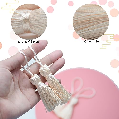Image of 20Pcs 4.3 Inch Mini Craft Tassels for Earrings, DIY Crafts(Beige Red) | Handmade soft terylene, 2-inch cord loop, small Chinese knot-for earrings, bookmarks, tags, souvenirs and DIY crafts.
