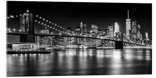 Posterlounge Vue sur New York I Tableau en verre acrylique de Melanie Viola 40 x 20 cm Noir et blanc Tableaux Décoration murale