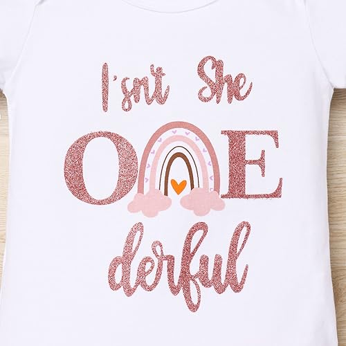 ODASDO Baby Girl's First Birthday Outfit Flower Printed Cotton Short Sleeve Romper Tutu Skirt Crown Headband 3PCS Set4