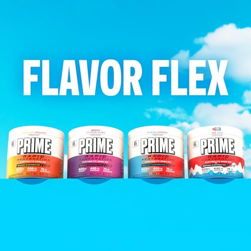 Image of Prime Rapid Rehydration Electrolyte Powder, Ocean Cherry, Sugar Free Hydration Drink Mix with Sodium, Potassium, Magnesium & B Vitamins to Replenish Fluids, Caffeine Free, 6 Gallon Tub, 48 SRV