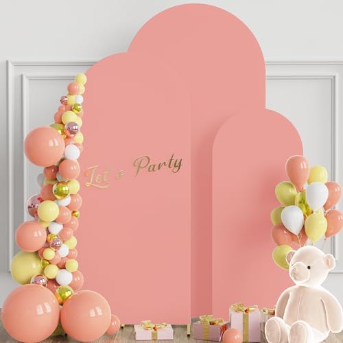Image of Wokceer Set of 3 Wedding Arch Cover Spandex Fitted Wedding Arch Stand Covers for Round Top Chiara Arch Backdrop Stands Cover for Birthday Party Ceremony Banquet Decoration 4ft,5ft,6ft Dusty Rose
