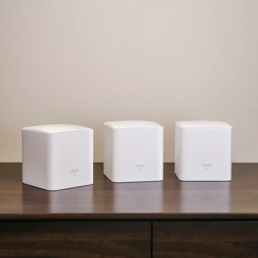 Tenda Nova MW5G Najlepszy System WiFi Mesh, Gigabit Router (AC1200 Dual Band Zasięg do 300m², 2 * 1000Mbps Porty, Do 80 Urządzeń, Kompatybilny z Alexa, Kontrola rodzicielska, Biały, 3 Hubs)