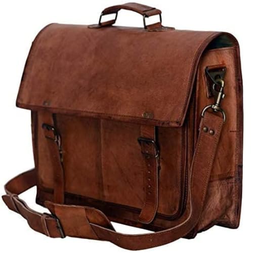 Image of Komal's Passion Leather Briefcase for Men and Women 18 inch Handmade Leather Messenger Bag for Laptop Best Computer Satchel Distressed Bag (Single Pocket)