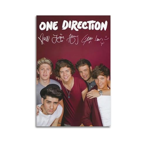 One Direction - Póster de portada de álbum firmado, póster de portada musical, pop hip hop, rap, cantante, estrella, música, lienzo estético, arte de pared para niñas y niños, adolescentes, decoración