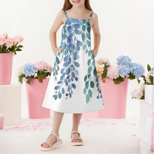 Girls Dresses Sleeveless Floral Spaghetti Strap Camisole Dress Summer Casual A-Line Sundress with Pockets2