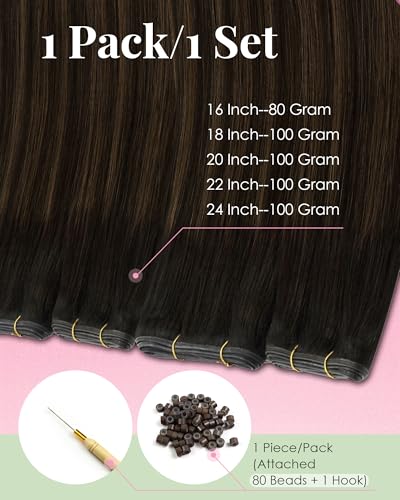 Image of YoungSee 100g Butterfly Weft Hair Extensions Dark Brown Ombre Medium Brown, Balayage Human Hair Butterfly Weft Extensions with Micro Beads, OVO Wefts Real Human Hair for Women 18 Inch