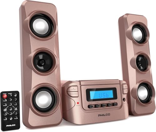 Image of Philco Stereo Shelf Systems Compact CD Shelf System with Digital FM Stereo Radio, Bluetooth Wireless Technology, and Remote Control | LCD Display | MP3 & AUX Port Compatible | USB Playback (Rose Gold)