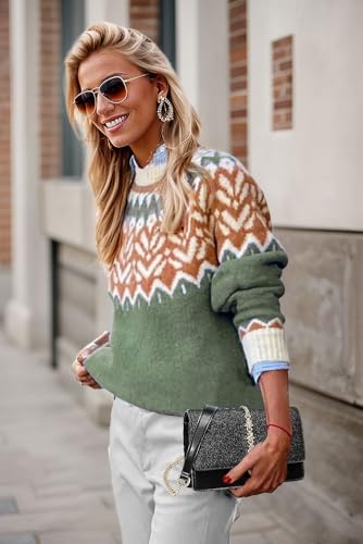 EARKOHA Women's Casual Mock Neck Ribbed Sweater Pullover 2025 Fall Long Sleeve Print Fair Isle Sweater Top2