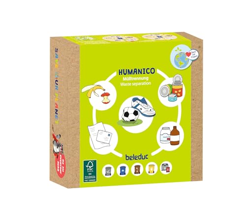 Beleduc HUMANICO - Puzle de clasificación de residuos (Incluye Caja de Madera), diseño de Reciclaje y protección del Medio Ambiente, a Partir de 4 años