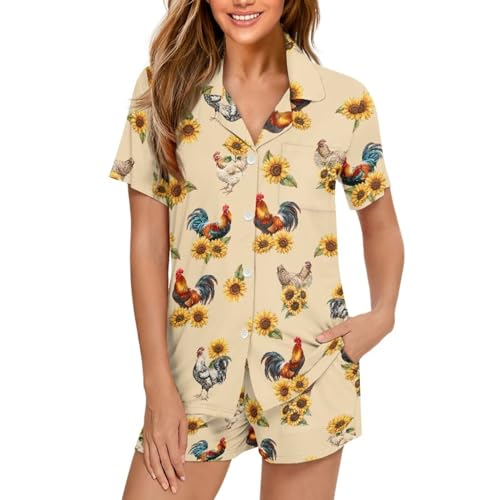 Image of Women's Short Sleeve Sleepwear Pajamas Nightwear with Pockets | skin-friendly breathable material resists pilling fading and deformation after repeated washing