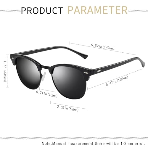 Miniatura 4 de Kanastal Gafas De Sol Negras Mate Hombre Polarizadas Mujer Medio Marco Cuadradas Retro Vintage Metalicas Protección Uv400 - Negro Mate