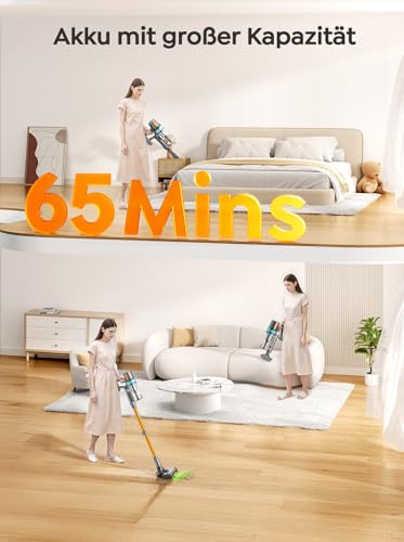 INTETURE Akku Staubsauger 600W/50KPA/65Min,Selbststehender Staubsauger Kabellos mit 1M Ausziehbarer Schlauch,Wandladestation,Automatikmodus,Anti-Tangle-Bürste,Filtersystem für Teppiche/Hartböden/Auto 5
