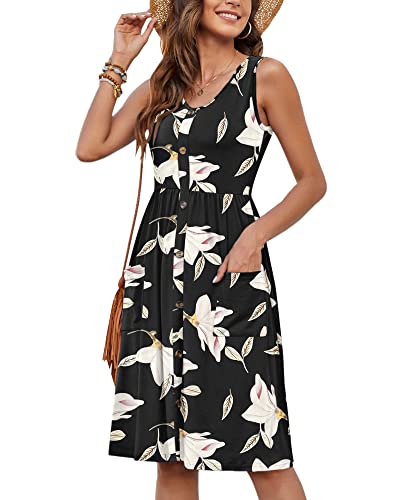 Image of MOLERANI Women Summer Dresses Sleeveless Casual Loose Swing Button Down Midi Dress with Pockets