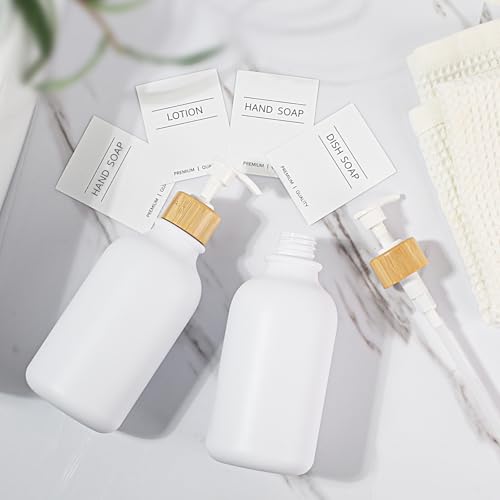 Image of KASUNTING White Soap Dispenser, 2 Pack Plastic Bathroom Hand Soap and Lotion Dispenser Set with Bamboo Pump, 17 Fl Oz Hand and Dish Soap Dispensers Set for Kitchen, Refillable Liquid Soap Bottles