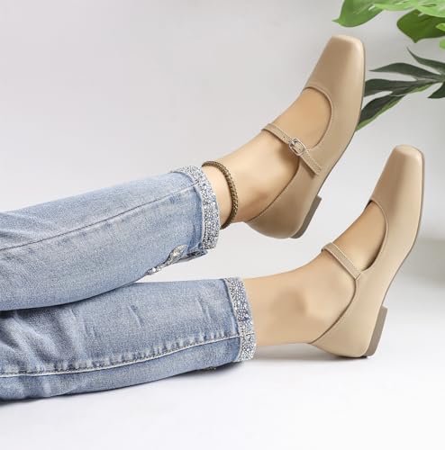 Women's Mary Jane Shoes Ballet Flats for Women Comfortable Square Toe Ankle Strap Flats Soft Work Flats Retro Mary Jane Flats4
