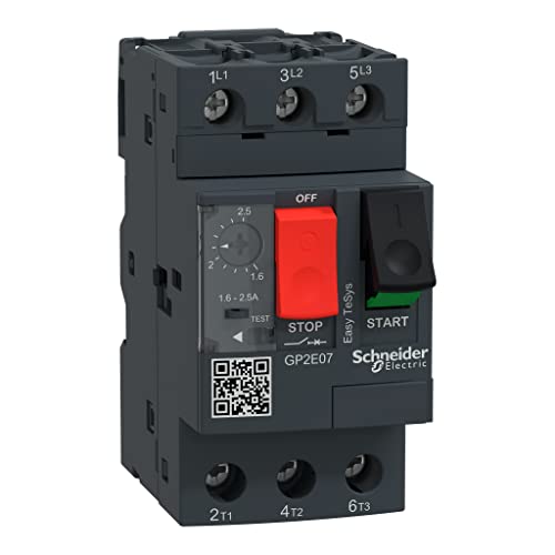 Schneider Electric GP2E07 Easy TeSys 3 Phase Manual Thermal Magnetic Motor Starter, 3 Pole, Screw Clamp Terminals, Push Button, 1.6-2.5 Amps