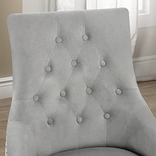 Gotminsi Upholstered Dining Chairs, Set Of 2 Accent Chairs Modern Button-Tufted Dining Room Chairs With Nailhead Trim, Velvet Dining Side Chair For Bedroom,Kitchen(Silver Grey) #TOP3
