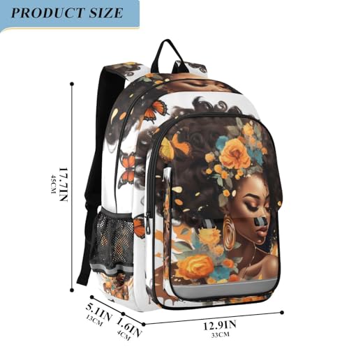 Backpack African Woman Butterfly Travel Laptop Daypack Shoulder Bag Book Bag Daypack with Reflective Strip 12.9 ×17.7 In2