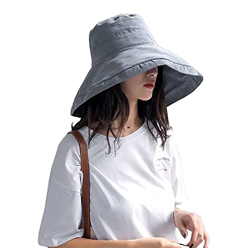 ACMEDE Donna Estate Cappello da Sole Tesa Largo di Cotone UPF 50 + Pieghevole con Corda Antivento, Moda Cappello Secchio Cappelli da Pesca All'aperto Protezione UV a Tesa Larga 14cm ()