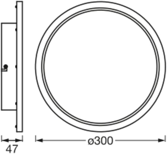 Image showing the dimensions of the OSRAM SMART+ Matter Orbis Disc luminaire: 300mm diameter and 47mm height.