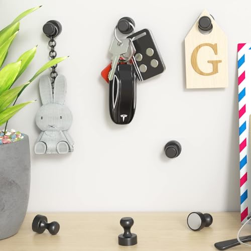 Strong Magnet, 6 Pack Black 12 x 16 mm Fridge Magnets, Magnetic Push Pins, Magnetic Thumb Tacks, Neodymium Magnets Push Pins, Whiteboard Magnet for Photo Map Postcard A4 Paper DIY