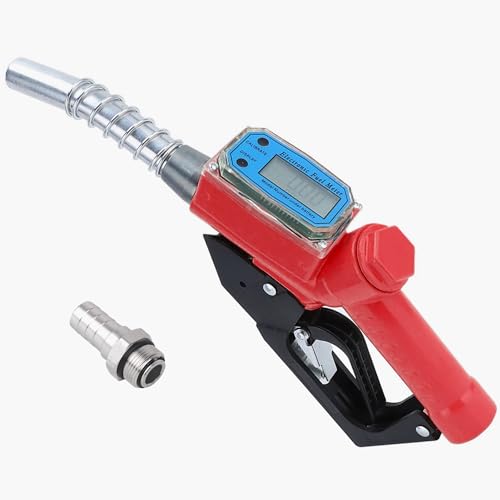 Electronic Fuel Nozzle, Gas Pump Nozzle with Digital Fuel Meter and 1 inch Swivel Fitting for Dispensing Petrol Diesel Kerosene Gasoline Meter, 4 Metering Units