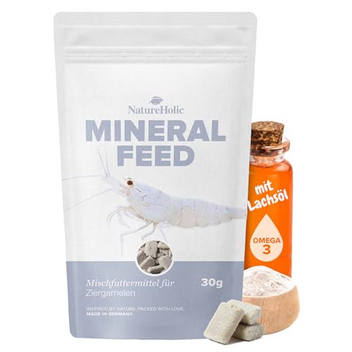 NatureHolic - Garnelenfutter Mineralfeed I Mineralfutter für Garnelen, Krebse und Krabben I Made in Germany I Frei von Fischmehl und minderwertigen Tiermehlen I Für Aquarienschnecken auch geeignet