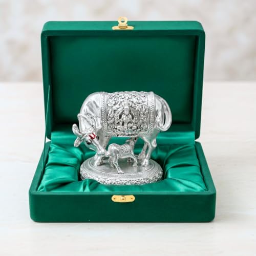 999 Pure Silver Plated Kamdhenu Cow Idol thumbnail 14