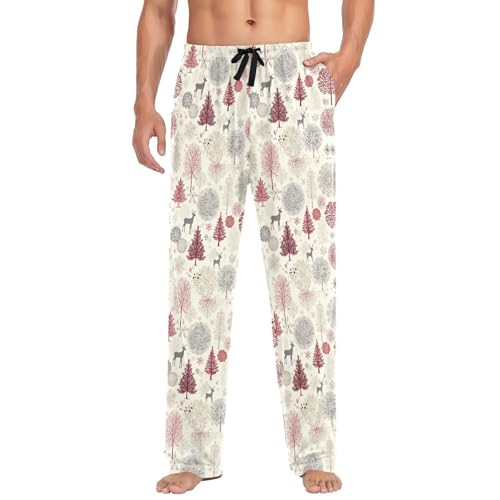 Trees and Deers Men's Pajamas Pants Cotton Sleep Bottoms Pants Lounge Sleepwear - S