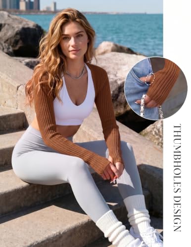 Image of Women's Cropped Cardigan for Dress Fitted Bolero Shrug Long Sleeve Sweater | Lightweight, Thumbhole Sleeves,Open Front,Plus Size,Layering,Casual,Jaceket,Fall,Office,Balletcore,Layering