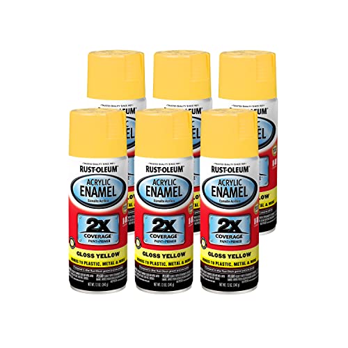 Image of Rust-Oleum 316890-6PK Acrylic Enamel 2X Spray Paint, Gloss Yellow, 12 Ounce (Pack of 6)