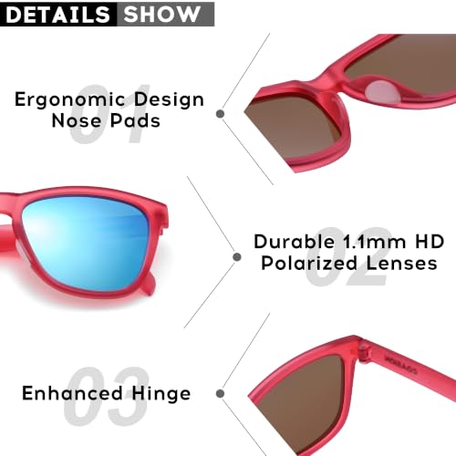 COASION Polarized Sunglasses for Women Men - UV400 Protection Classic Retro Square Trendy Sun Glasses (Rose Red Frame/Mirrored Blue Lens) — view 4