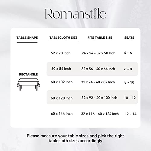 Romanstile Jacquard Rectangle Tablecloth, Waterproof Elegant Damask Rose Pattern Table Cloth, Washable Decorative Floral Polyester Table Cover For Kitchen/Dining/Parties - White, 60 X 84 Inch #TOP5