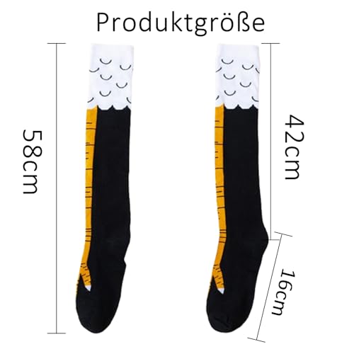 Diffaxy 1 Paar Hühnerfüße Socken Chicken Leg Socks, Lustige Kniestrümpfe mit 3D-Cartoon-Hühnerbeinen Einheitsgröße, Lässige Overknee-Strümpfe für Cosplay und Party-Zubehör (Über dem Knie)